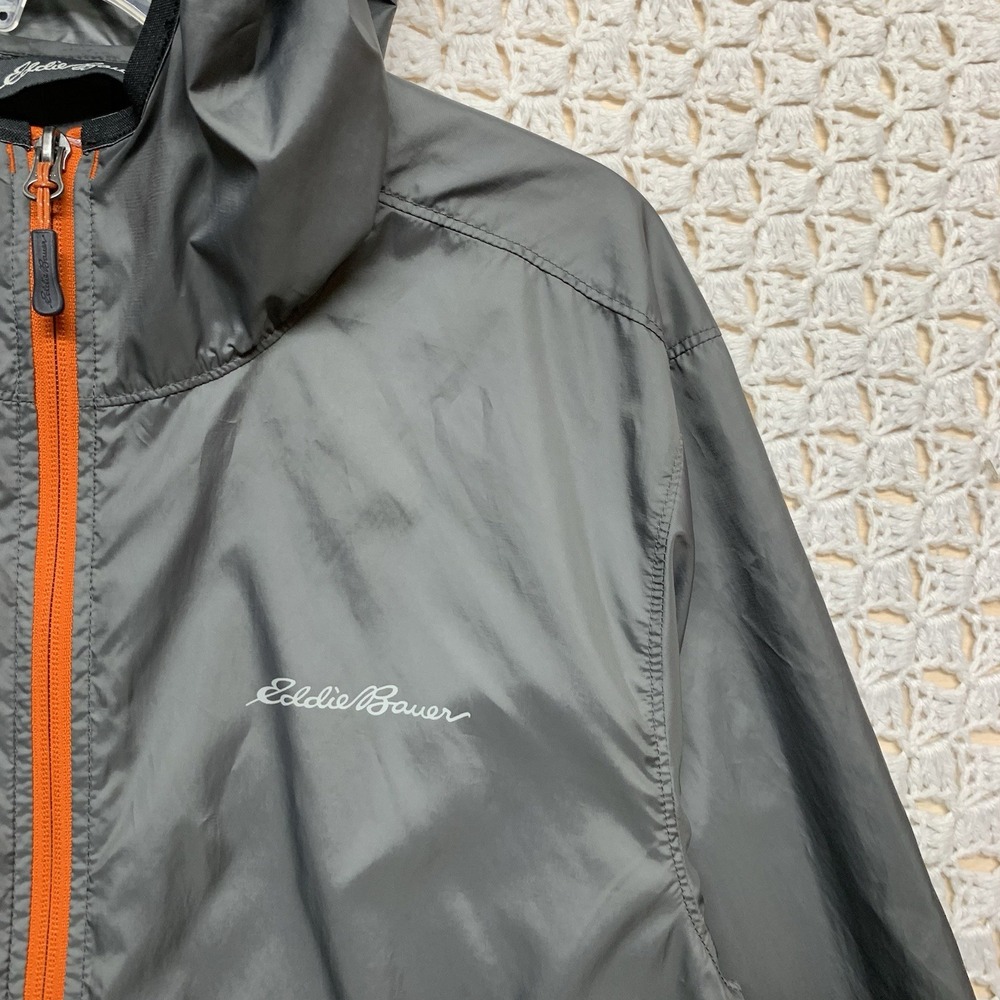 Eddie Bauer Hooded Windbreaker Rain Jacket Men Sz S Gray Colorblock Zip Pockets‎ - Picture 2 of 10